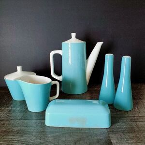 Iron Stone Vintage Blue Mist 1960s Sets. Butter, Cream + Sugar, Salt + Pepper